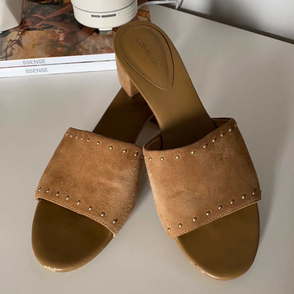 Calvin Klein Suede Stud Mules